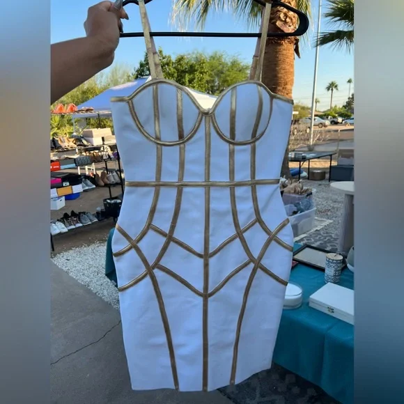 Dresses | Gold Trimmed White Dress Great For Birthday Or Bachelorette Dress 